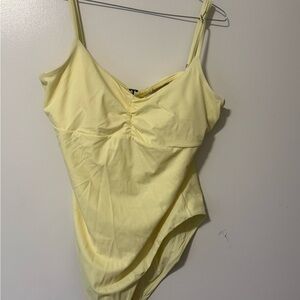 Andie Yellow Ruched Asymmetrical Bodysuit
